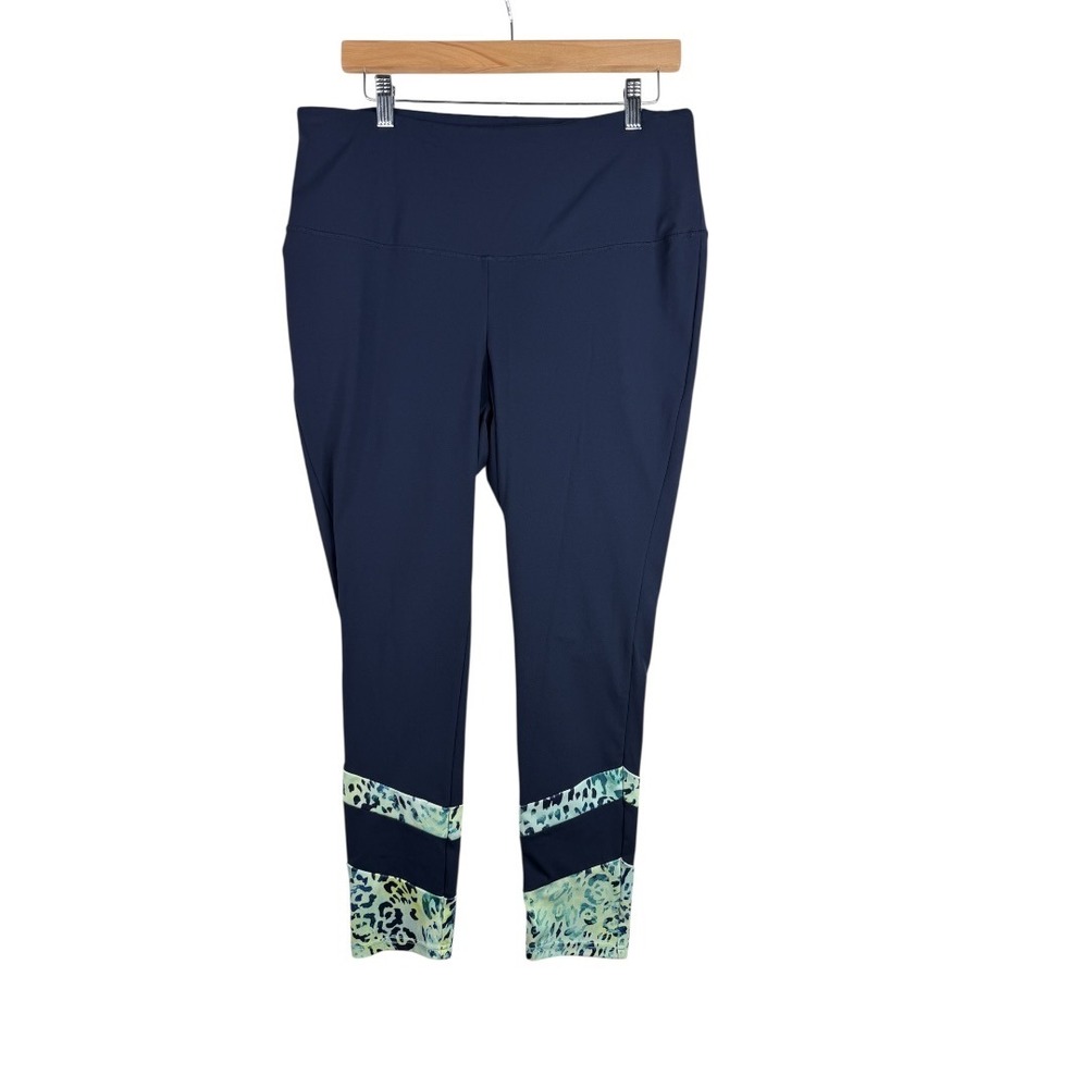 Chico's Zenergy Pull On Animal Print Accent Leggings size Large Blue/Green